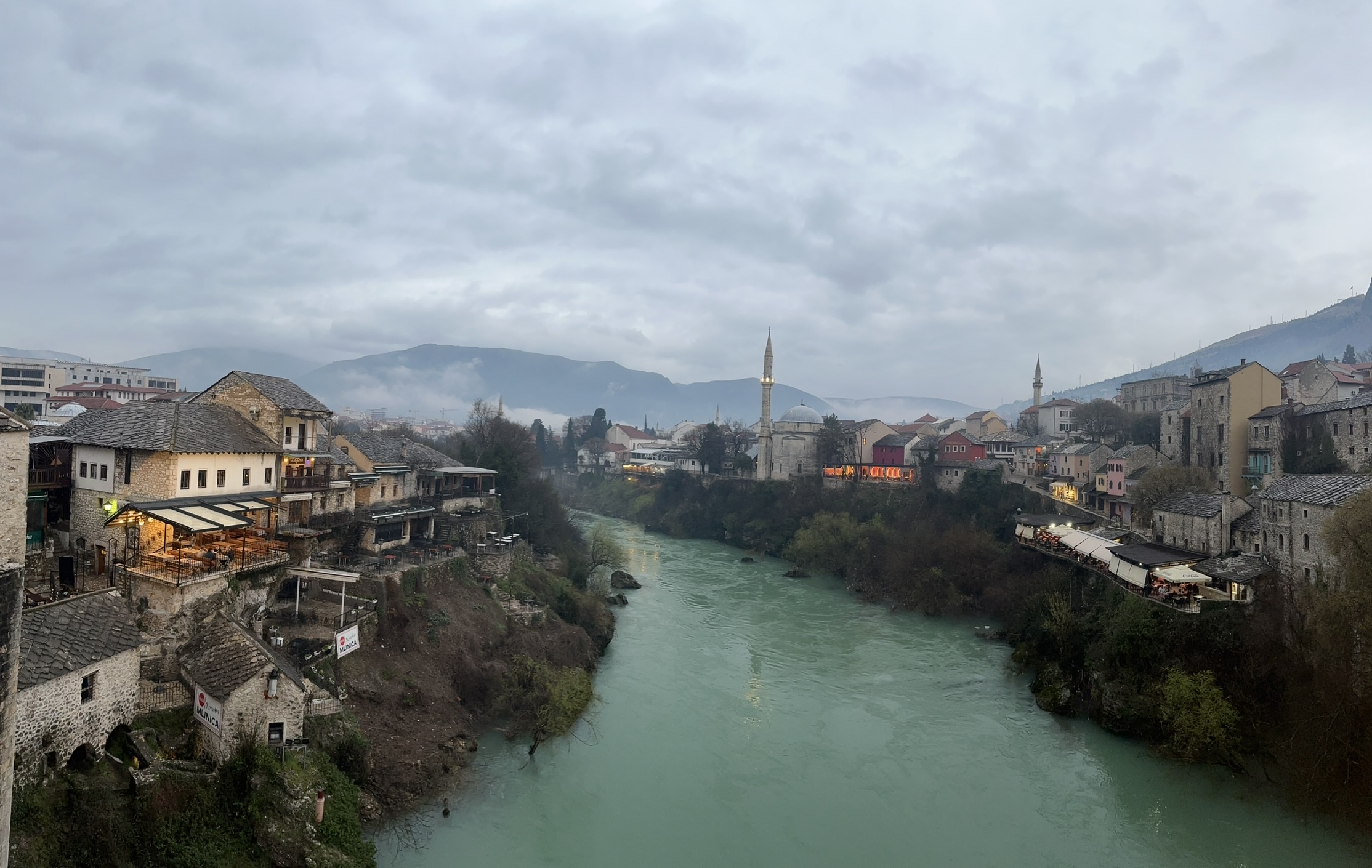 Mostar, Bosnia with river and buildings